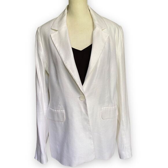 1901 Ecru White Linen Single-Button Blazer | Size 8 - Picture 1 of 13
